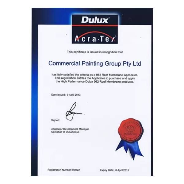 A Certificate for a Commercial Painting Group Pty Ltd — Commercial Painting Group in Kembla Grange, NSW