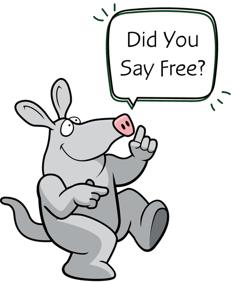 Cartoon aardvark points up, asking
