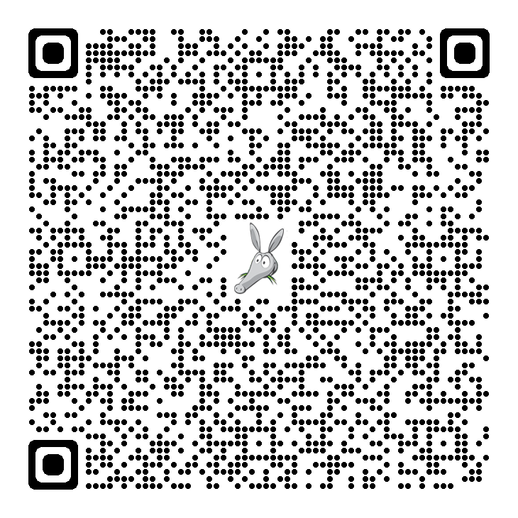 QR code with a cartoon donkey in the center.