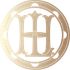 Gold monogram with a stylized “H” inside a circular ornamental border on a white background