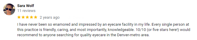 Review from Sara Wolf. Woman with sunglasses gives 5-star review. 
