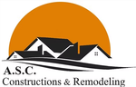 A.S.C. Constructions & Remodeling logo with black roof silhouette over orange sun