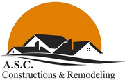 A.S.C. Constructions & Remodeling logo with black roof silhouette over orange sun