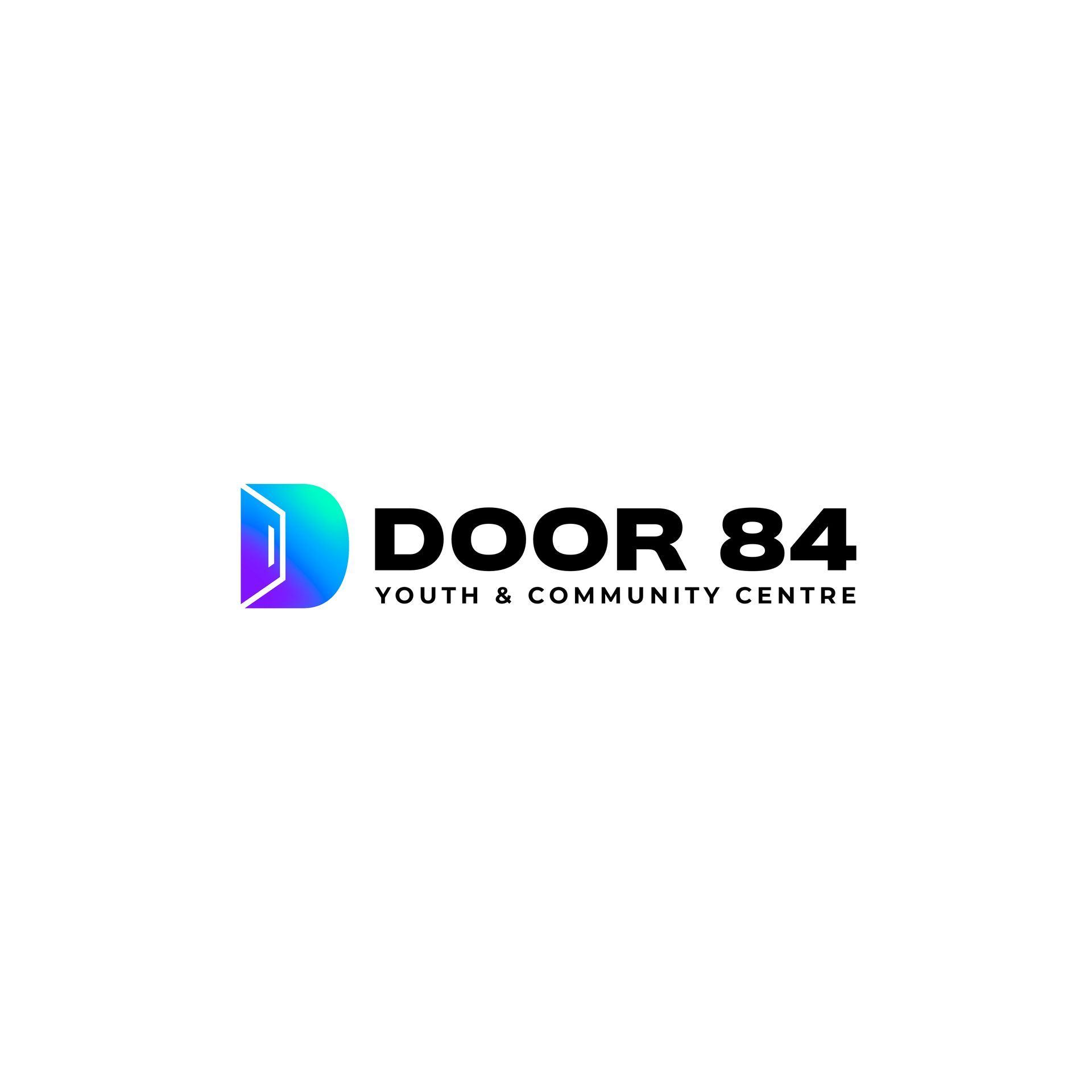 Door 84 Youth & Community Centre logo: colorful door icon, black text, white background.
