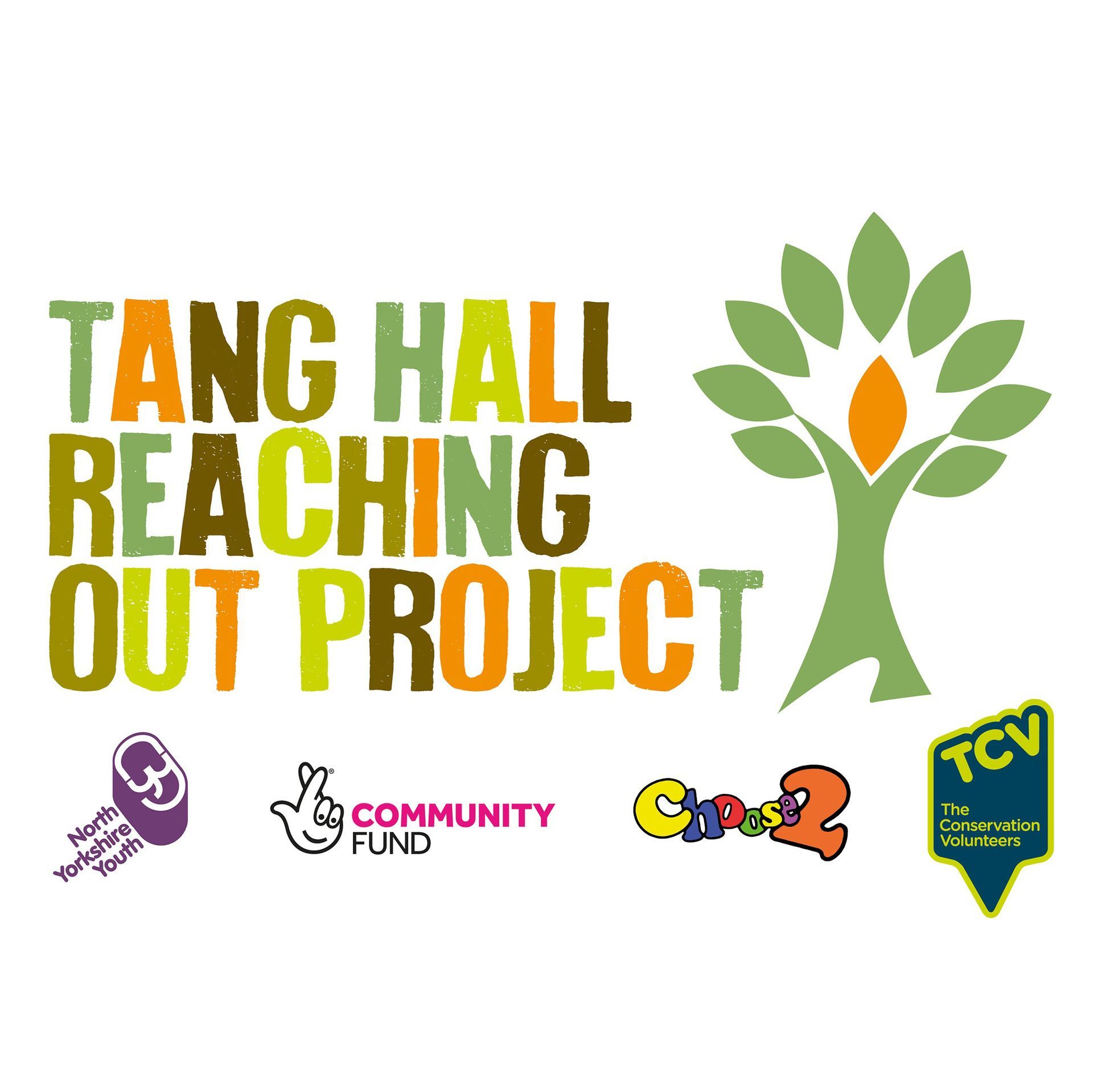 Logo for Tang Hall Reaching Out Project. Includes logos for North Yorkshire Youth, Community Fund, and TCV.