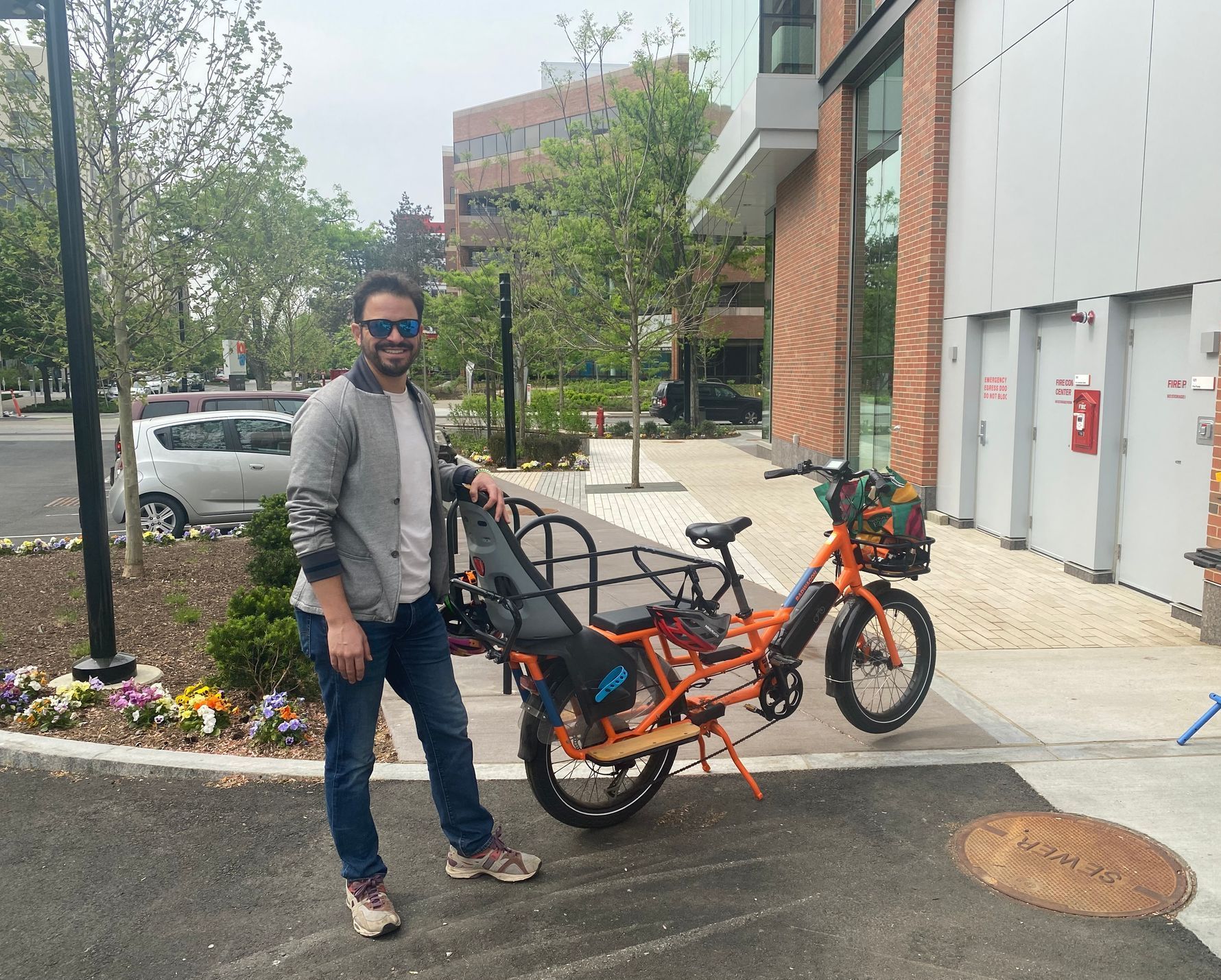 A biker attends a bike safety check event at his workplace as part of National Bike Month