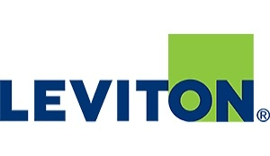 Leviton logo: Blue text with a green square, representing an electrical company.