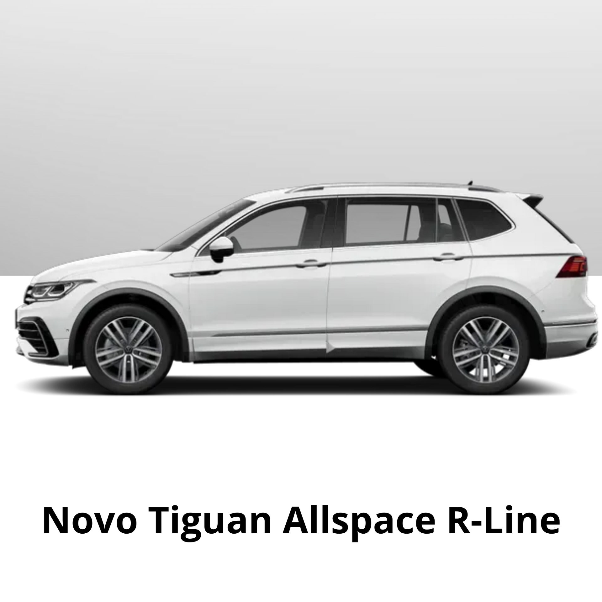 SUV Volkswagen Tiguan Allspace R-Line branco. Vista lateral.