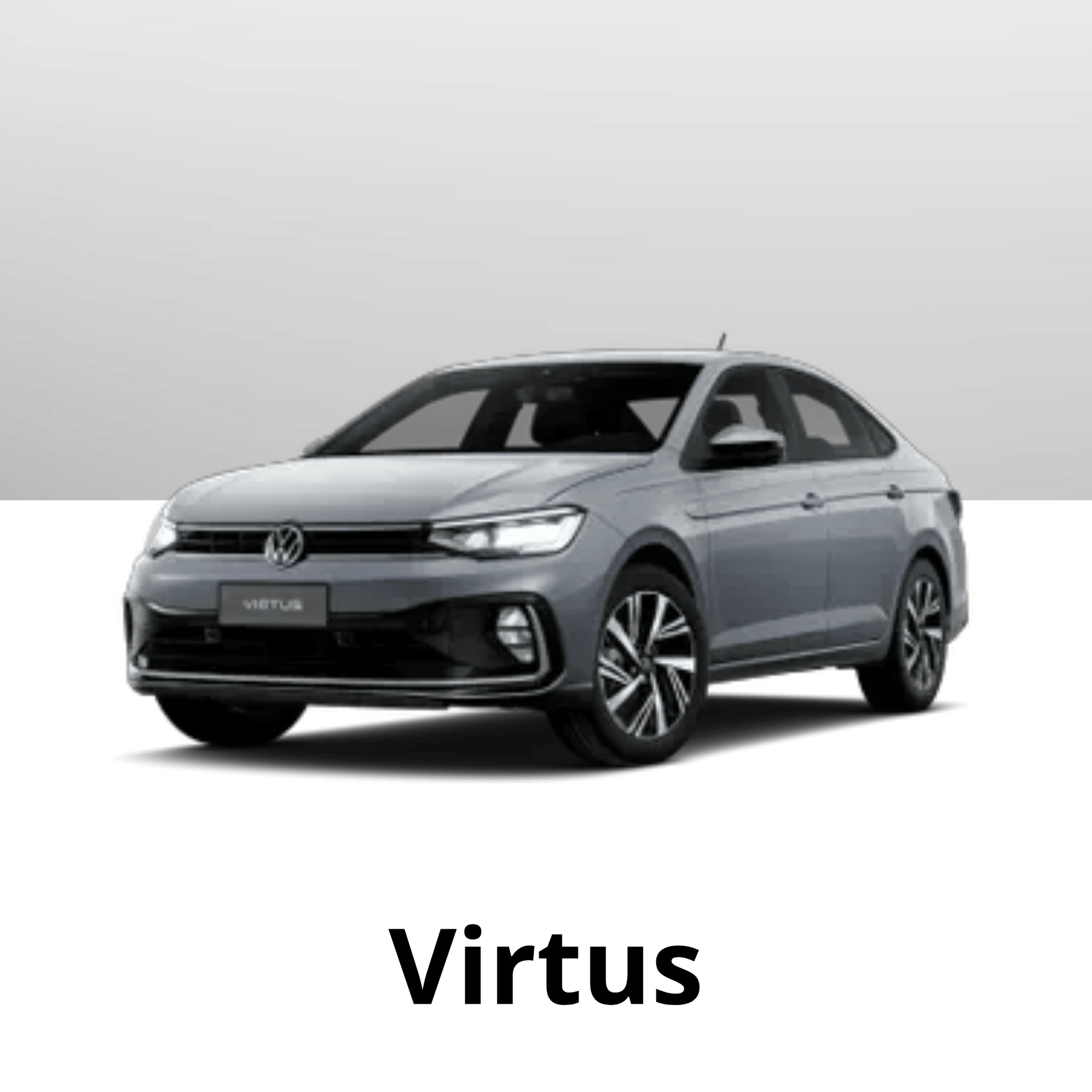 Volkswagen Virtus sedan cinza sobre fundo branco.