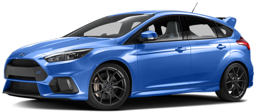 A blue ford focus rs is shown on a white background.