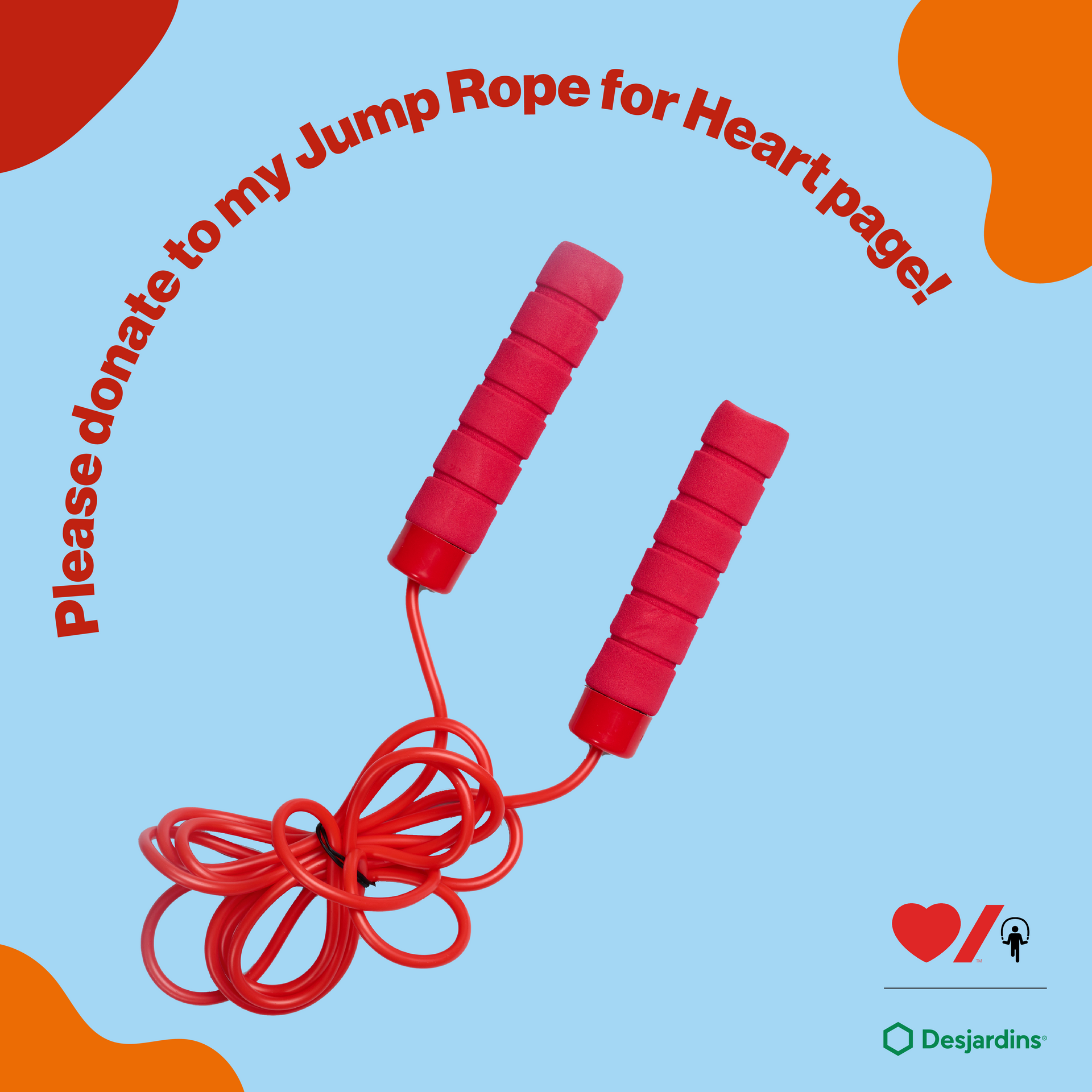 Red skipping robe with wording “Please donate to my Jump Rope for Heart page!”