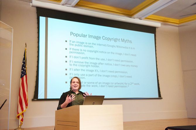 image of Gryphon Publishing Consulting founder, Mary Jo teaching a course on copyright