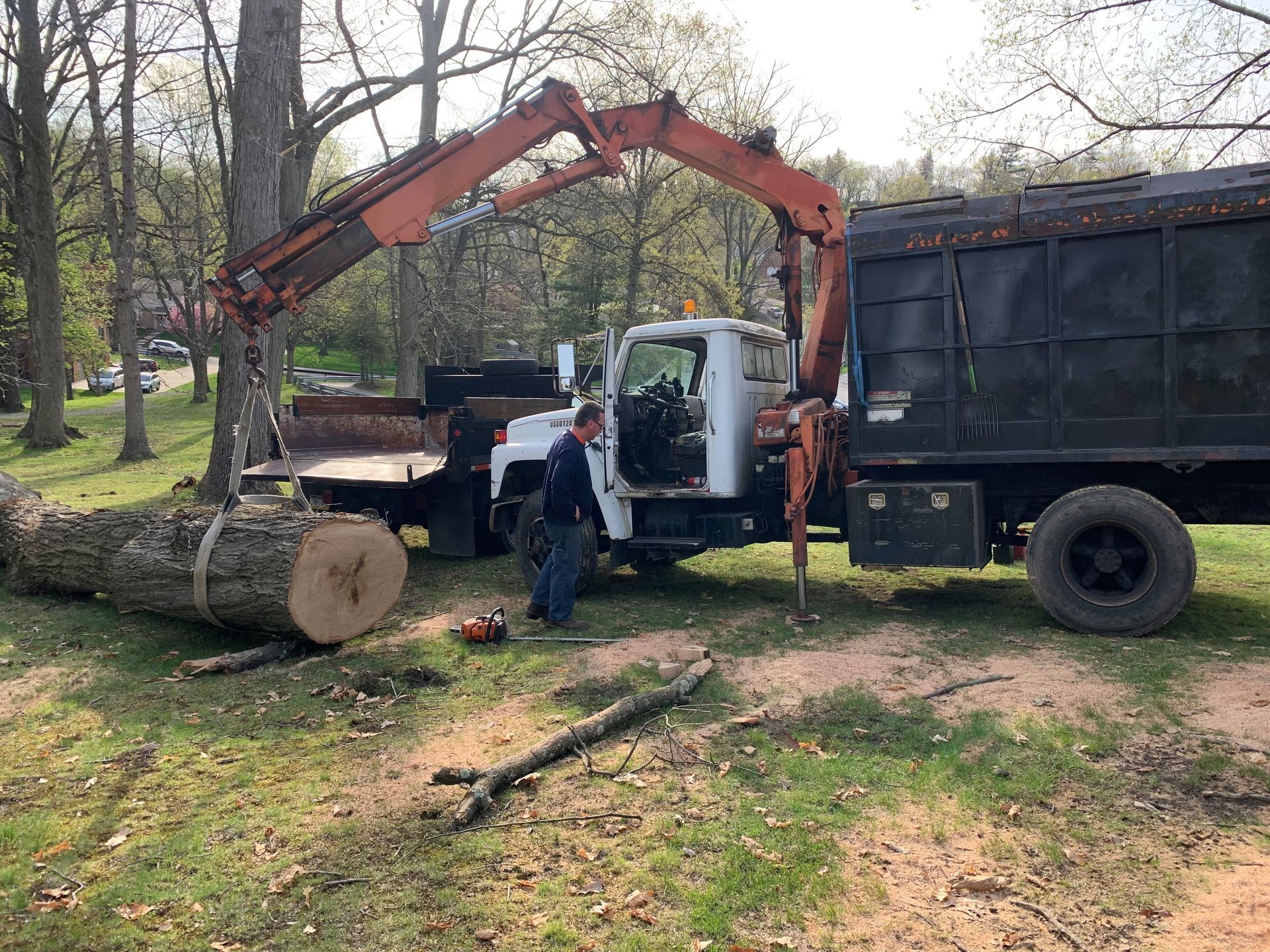 Tree Removal with Bucket Truck — Jefferson Hills, PA — Father & Son Tree Service Plus, Inc. Tree Removal with Bucket Truck — Jefferson Hills, PA — Father & Son Tree Service Plus, Inc.