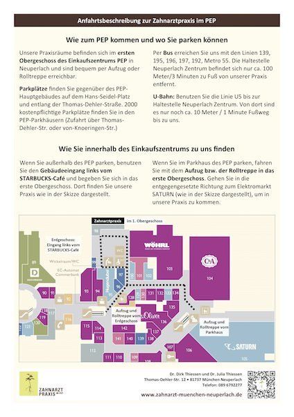 Lageplan Zahnarztpraxis im PEP München Neuperlach