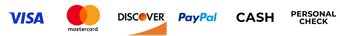 Payment methods: Visa, Mastercard, Discover, PayPal, Cash, Personal Check.
