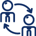 Two stylized figures with arrows, suggesting a collaborative exchange or interaction.