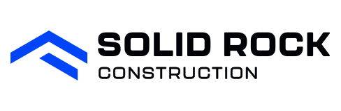 Solid Rock Construction LLC logo on a yellow and black sign with bold industrial lettering