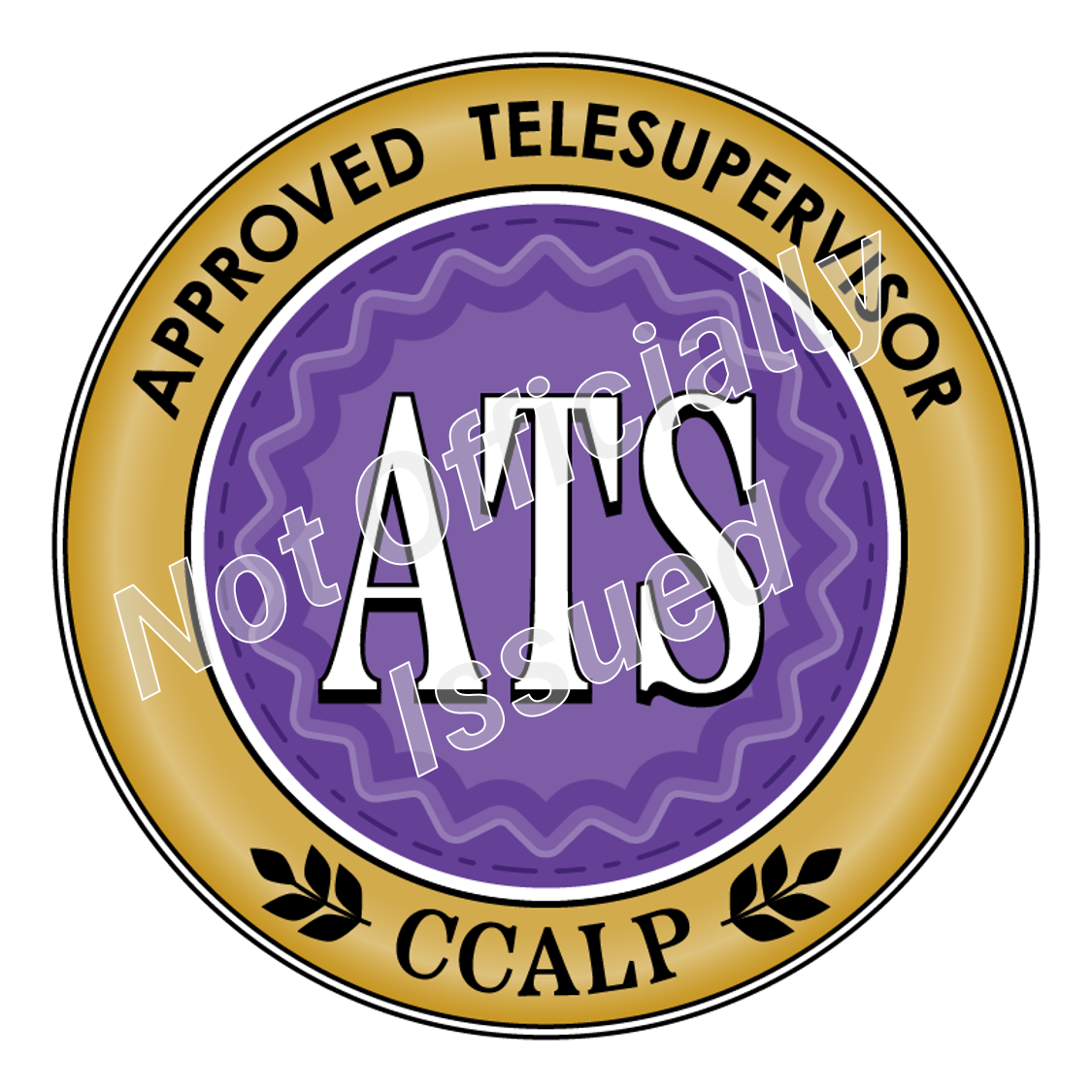 A purple and gold CCALP badge for the Approved TeleSupervisor (ATS) Certification
