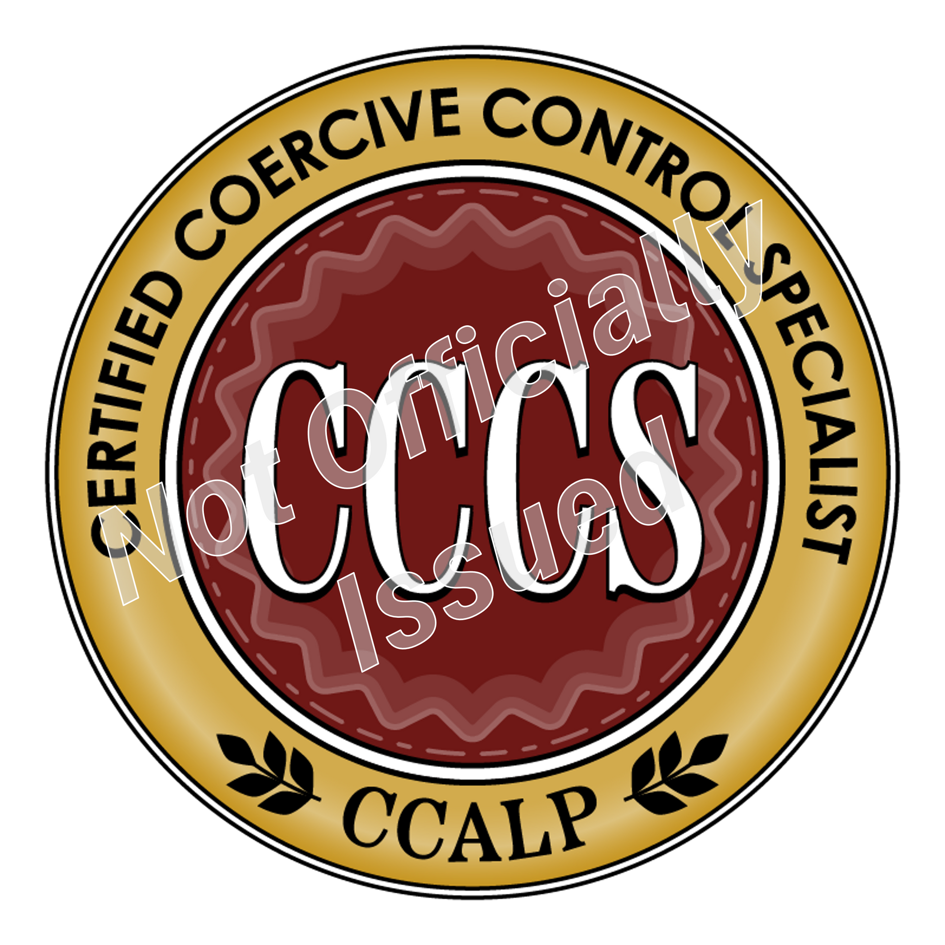 Dark Red and gold badge for Certified Coercive Control Specialist