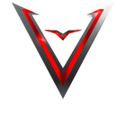 Stylized red and black V-shaped logo with a small winged emblem above it on a white background