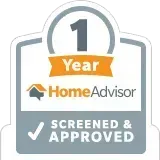 1 Year HomeAdvisor screened and approved badge with gray border and checkmark
