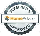 HomeAdvisor “Screened & Approved” badge with gray border and house logo