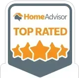 HomeAdvisor Top Rated badge with gold stars on a gray shield