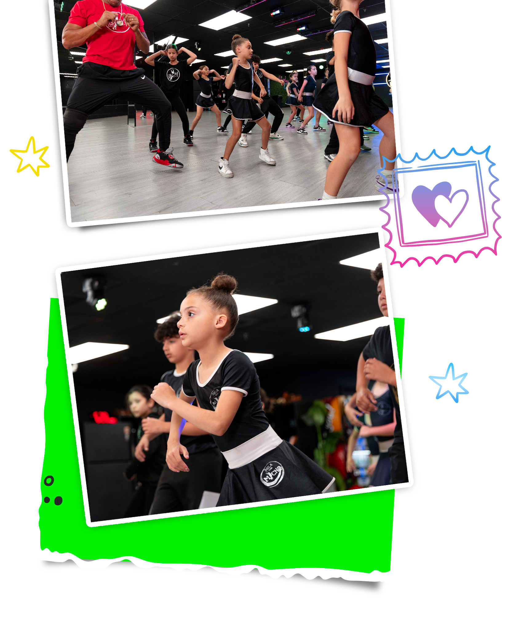 A group of young girls are dancing in a dance studio.