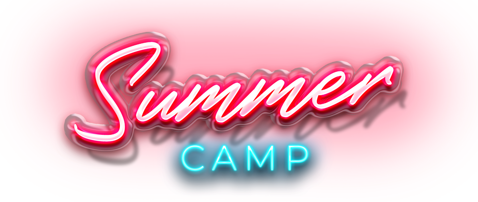 A neon sign that says summer camp on a white background.