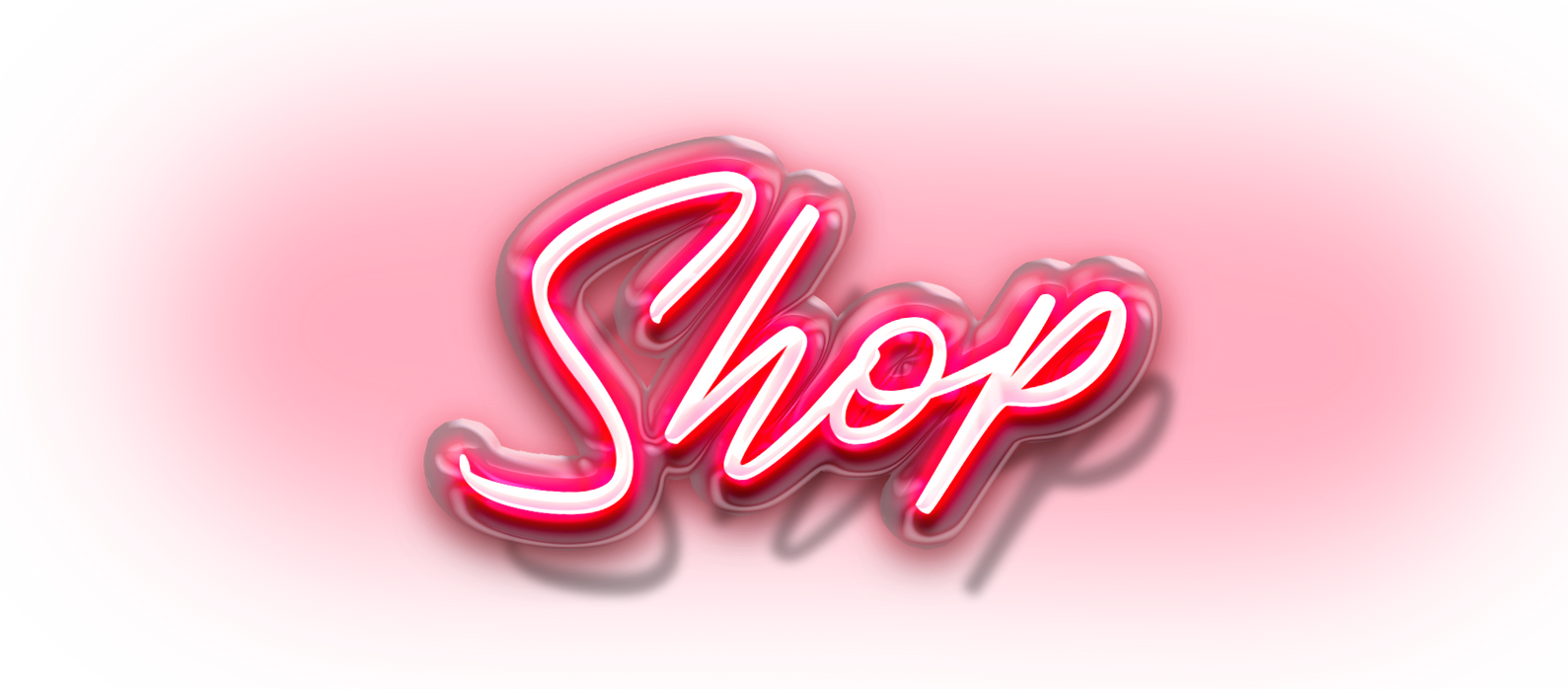 A pink neon sign that says `` shop '' on a white background.