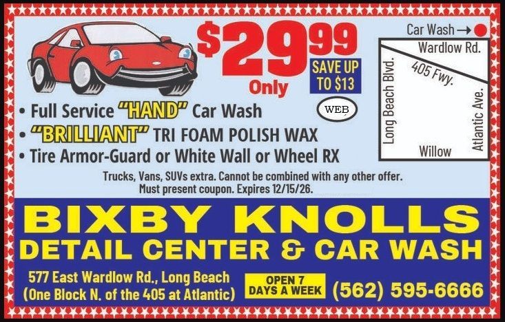 show this coupon on your phone to the cashier for your discount at Bixby Knolls Detail Center & Car Wash show this coupon on your phone to the cashier for your discount at Bixby Knolls Detail Center & Car Wash