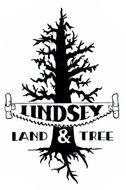 Black tree logo with “LINDSEY LAND & TREE” text on a white background