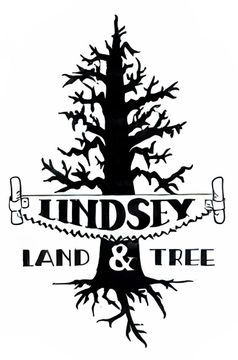 Black tree logo with “LINDSEY LAND & TREE” text on a white background