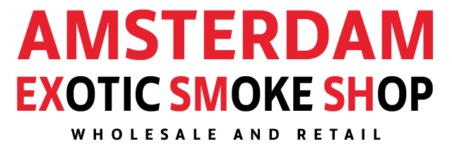 Amsterdam Exotic Smoke Shop logo with red and black text, “Wholesale and Retail” underneath