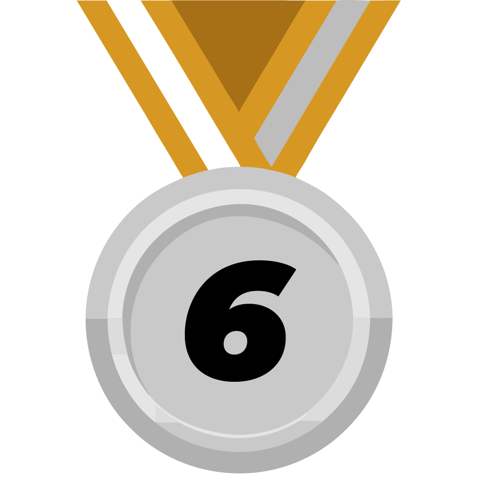 Step 6 of 9: Silver medal with gold lanyard and number 6, part of the ordering journey for custom medals.