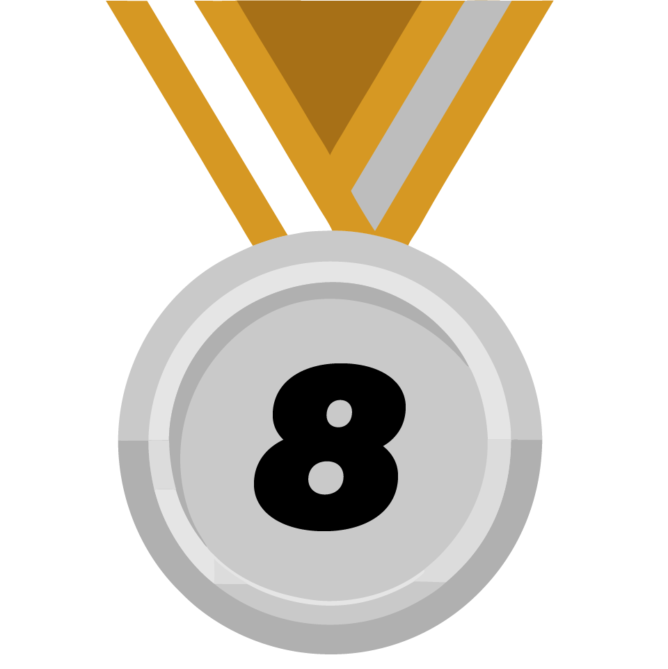 Step 8 of 9: Silver medal with gold lanyard and number 8, showing packaging or delivery preparation step.