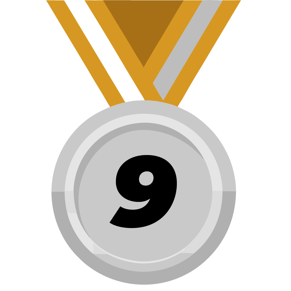Step 9 of 9: Silver medal with gold lanyard and number 9, representing the completed custom medal order.