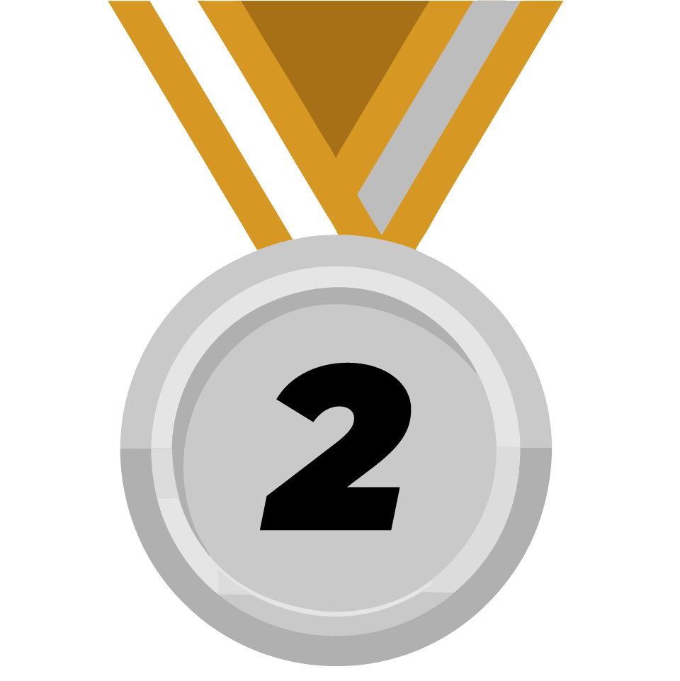 Step 2 of 9: Silver medal with gold lanyard and number 2, representing the second step in the custom medal ordering process.