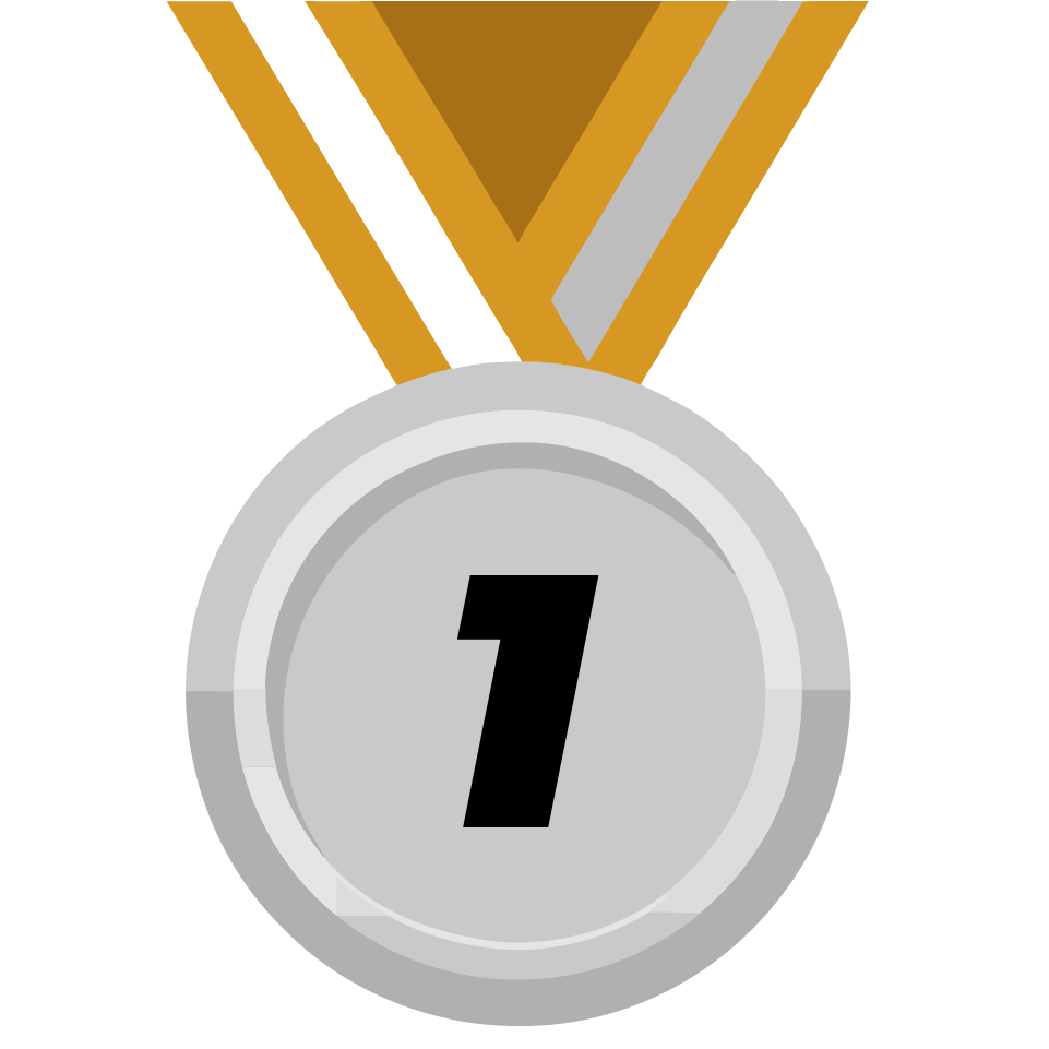 Step 1 of 9: Silver medal with gold lanyard and number 1 design, marking the start of the custom medal ordering process.