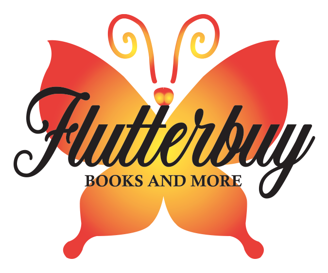 A logo for flutterbuy books and more with a butterfly