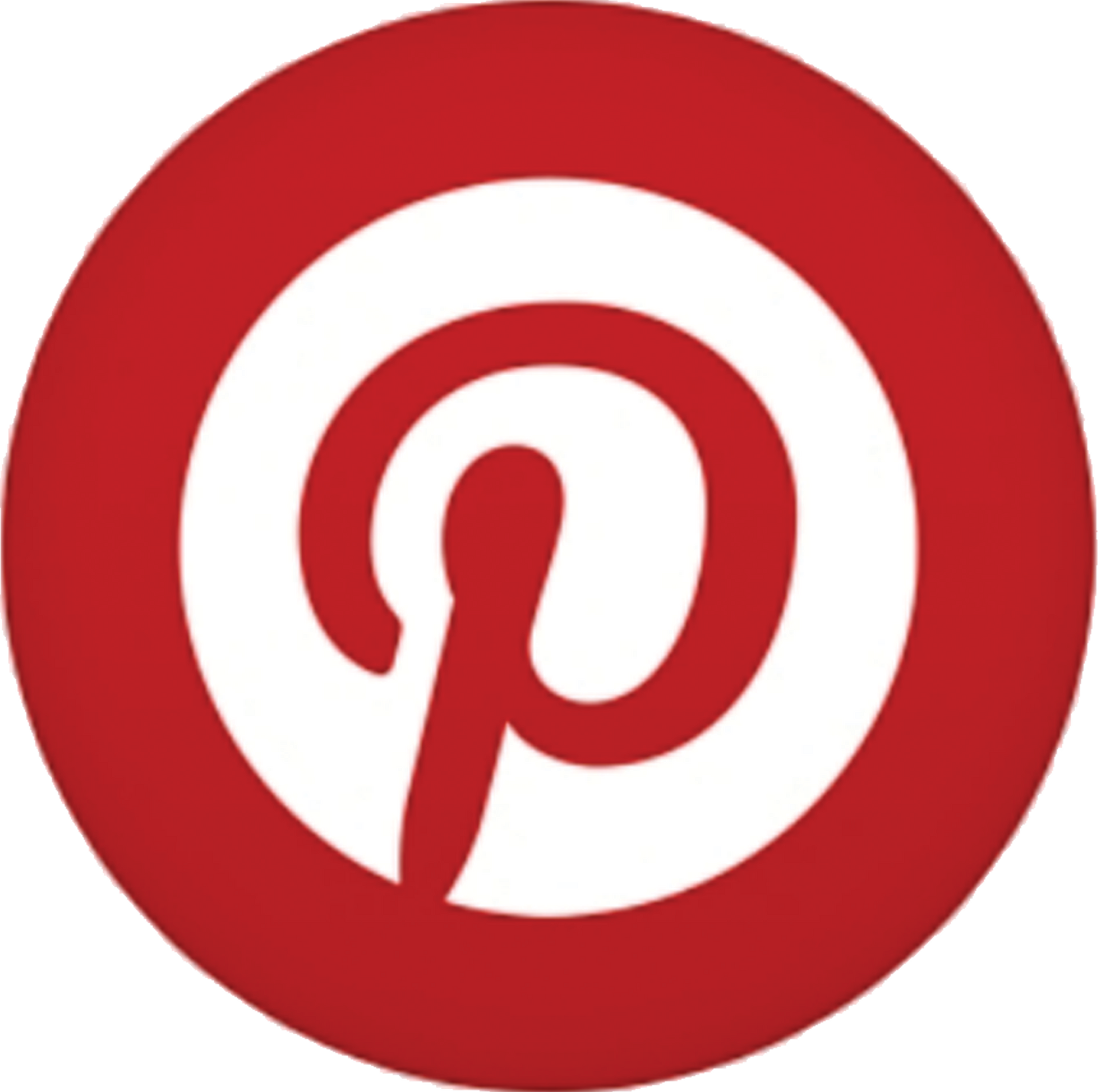A red and white pinterest logo on a white background