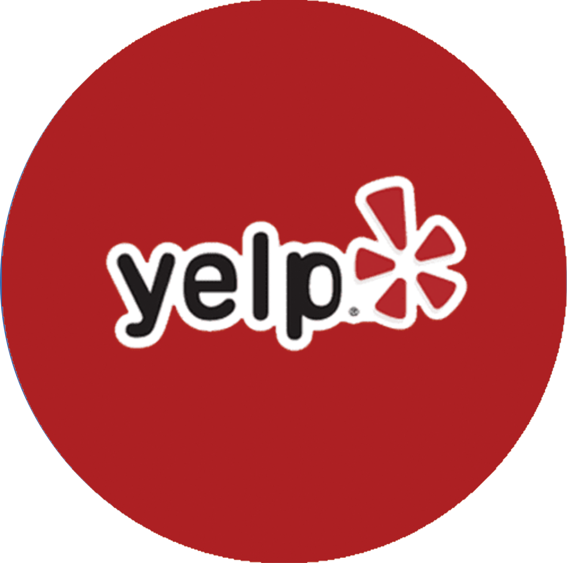 A red circle with the yelp logo on it