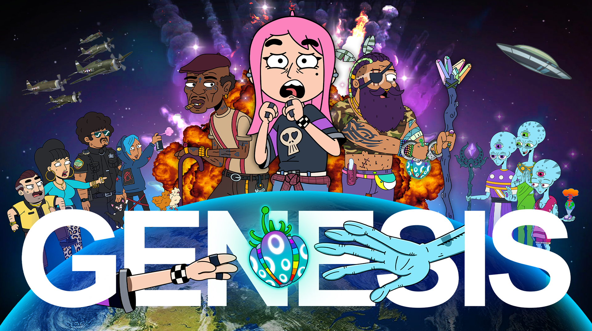 A cartoon collage with the word 