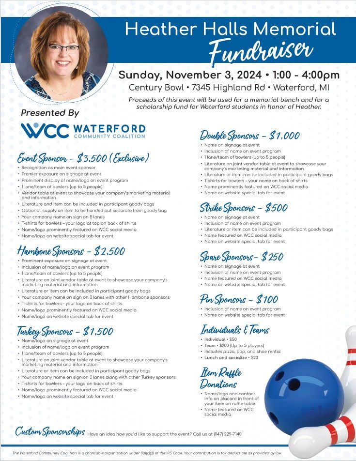 A flyer for a heather halls memorial fundraiser.