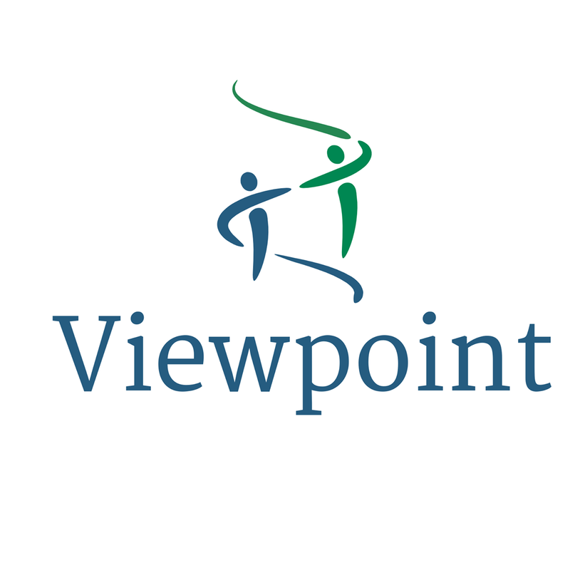 A logo for viewpoint with two people dancing