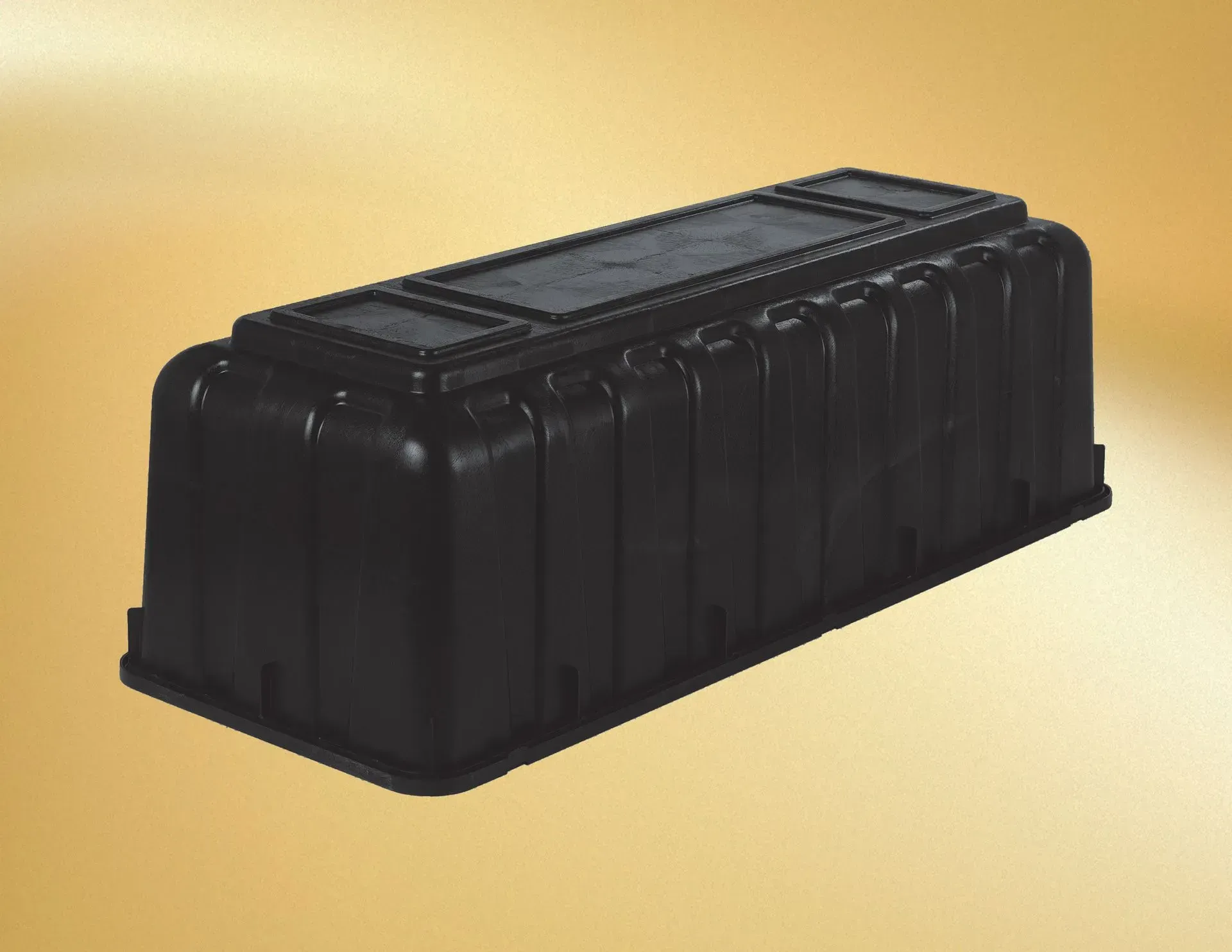 Black hard-shell equipment case on a tan background