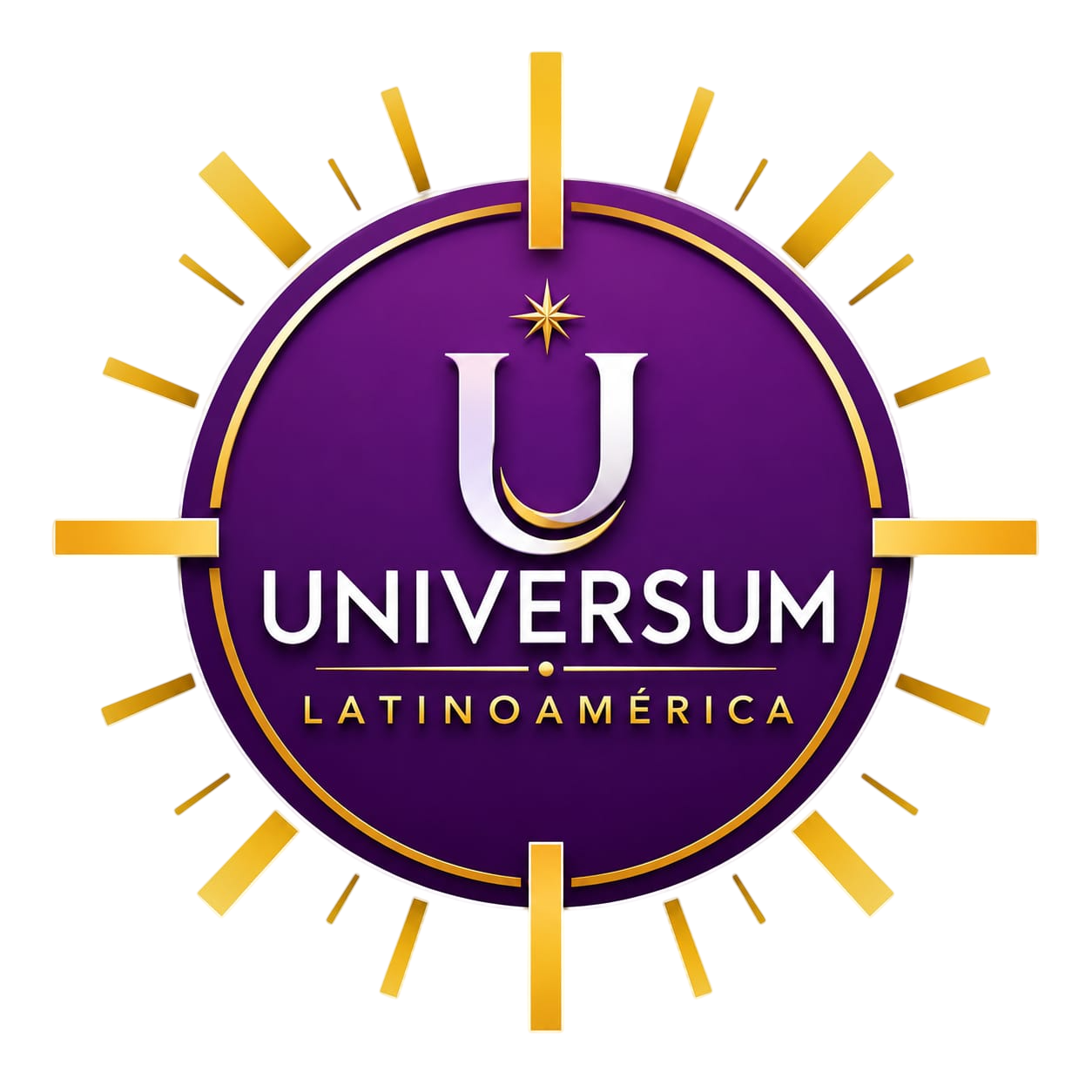 Logotipo de Universum Latinoamérica: círculo morado con rayos dorados y una “U” blanca estilizada.