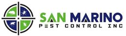 San Marino Pest Control Inc. logo with green and black text and a circular crosshair-style emblem