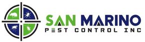 San Marino Pest Control Inc. logo with green and black text and a circular crosshair-style emblem