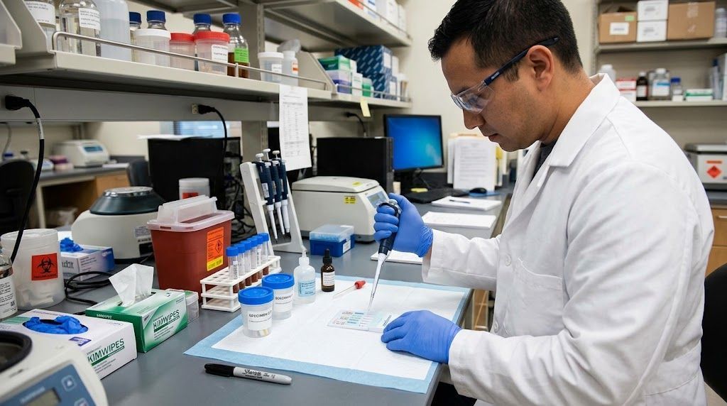 Technician performing a rapid drug test
